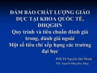 PGS.TS Nguyễn Hải Thanh ThS . Nguyễn Đặng Huy Đăng