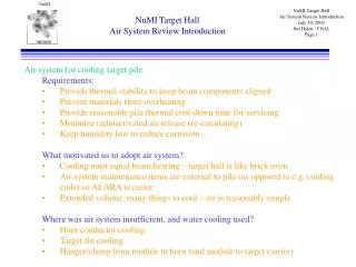 NuMI Target Hall Air System Review Introduction