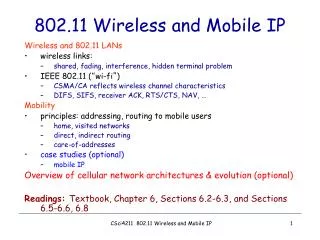 802.11 Wireless and Mobile IP