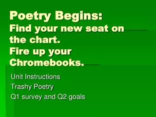 Poetry Begins: Find your new seat on the chart. Fire up your Chromebooks.