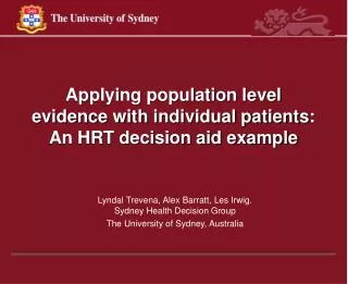 Applying population level evidence with individual patients: An HRT decision aid example