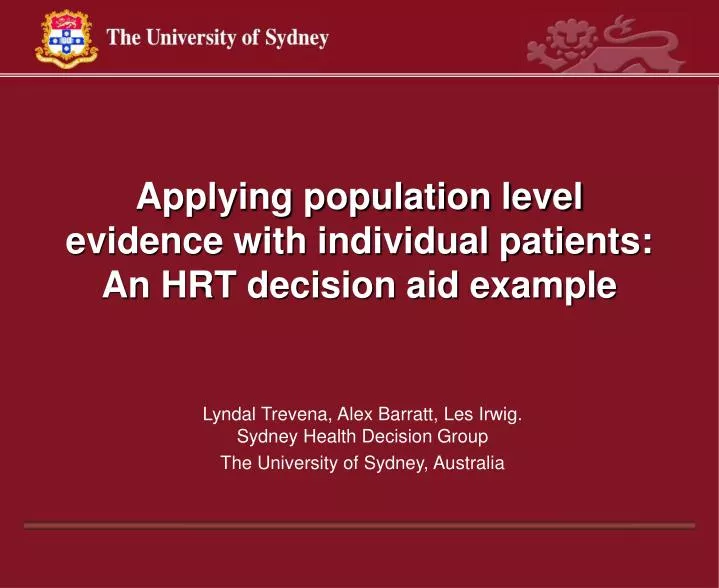 applying population level evidence with individual patients an hrt decision aid example