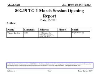 802.19 TG 1 March Session Opening Report