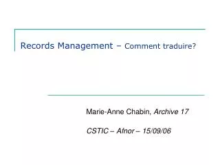 Records Management – Comment traduire?