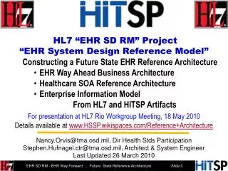 HL7 “EHR SD RM” Project “EHR System Design Reference Model”