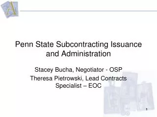 Penn State Subcontracting Issuance and Administration