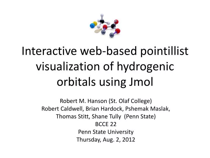 interactive web based pointillist visualization of hydrogenic orbitals using jmol