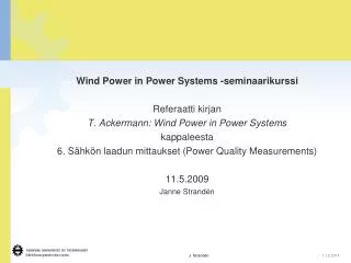 Wind Power in Power Systems -seminaarikurssi Referaatti kirjan