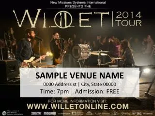 SAMPLE VENUE NAME 0000 Address st | City, State 00000 Time: 7pm | Admission: FREE