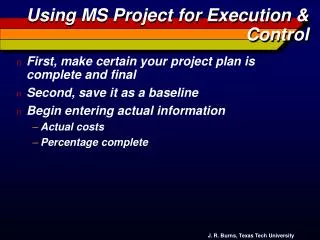 Using MS Project for Execution &amp; Control
