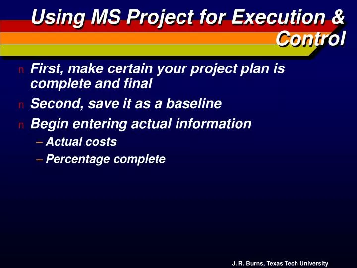 using ms project for execution control