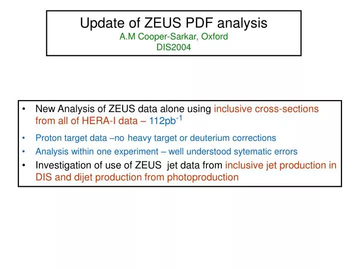 update of zeus pdf analysis a m cooper sarkar oxford dis2004
