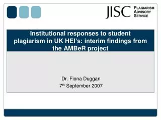 Dr. Fiona Duggan 7 th September 2007