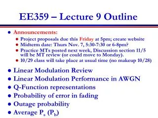 EE359 – Lecture 9 Outline