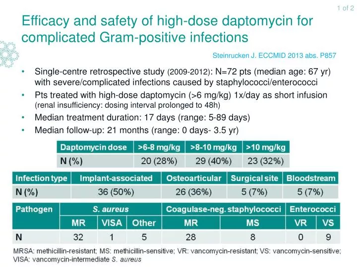 efficacy and safety of high dose daptomycin for complicated gram positive infections