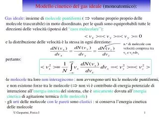 Modello cinetico del gas ideale (monoatomico):