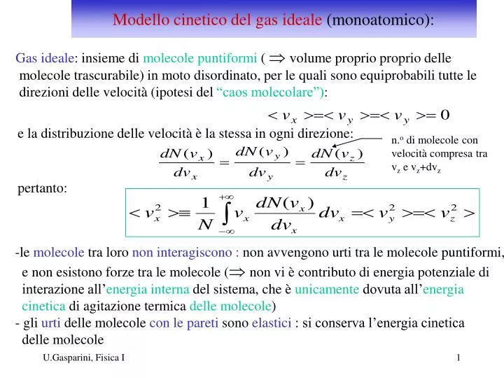 modello cinetico del gas ideale monoatomico