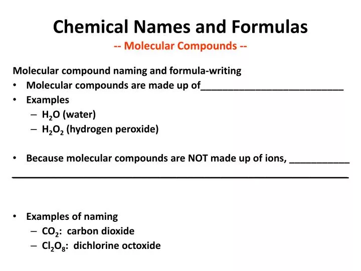 chemical names and formulas molecular compounds