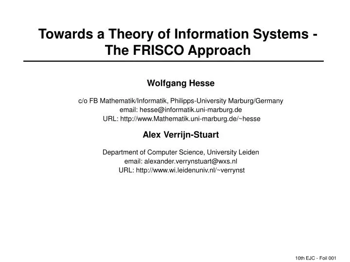 towards a theory of information systems the frisco approach