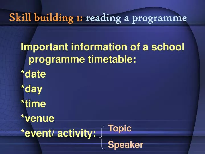 skill building 1 reading a programme