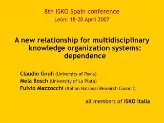 8th ISKO Spain conference León: 18-20 April 2007