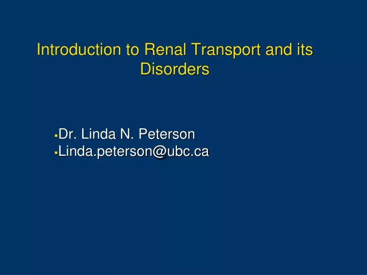 introduction to renal transport and its disorders