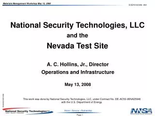 National Security Technologies, LLC and the Nevada Test Site