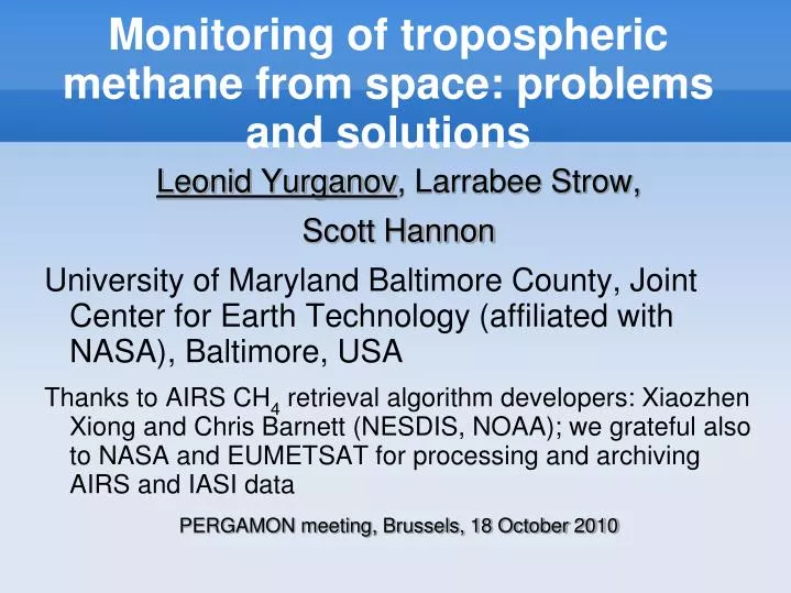 monitoring of tropospheric methane from space problems and solutions