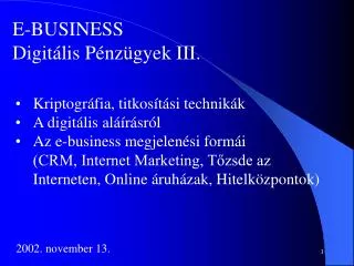 E-BUSINESS Digitális Pénzügyek III.