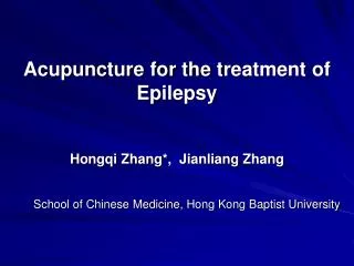Acupuncture for the t reatment of Epilepsy