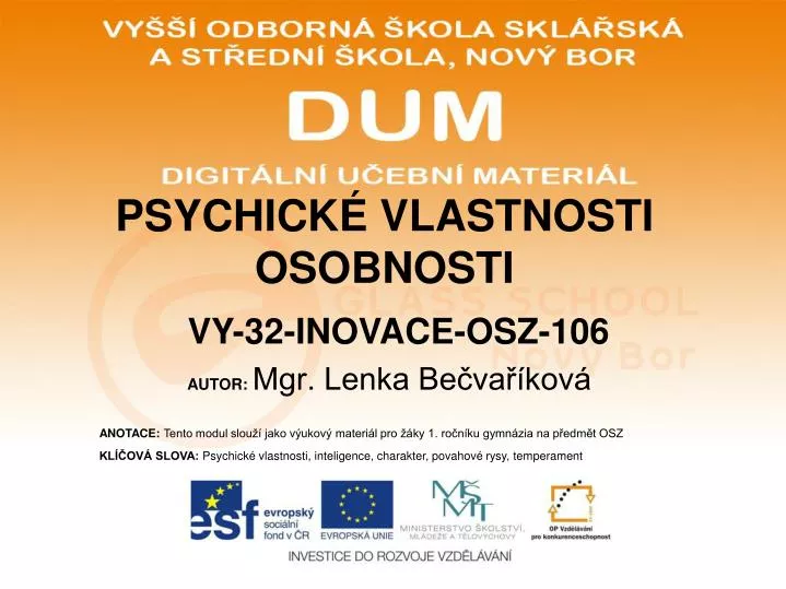 psychick vlastnosti osobnosti