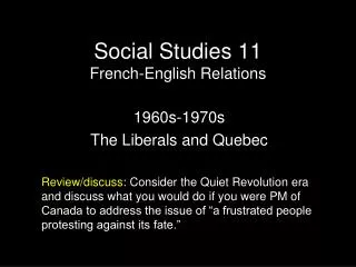 Social Studies 11 French-English Relations