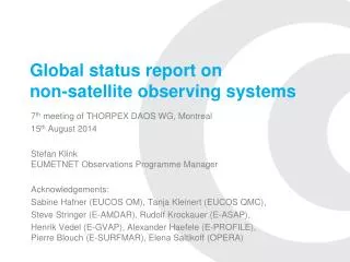 Global status report on non-satellite observing systems