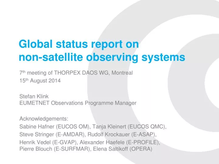 global status report on non satellite observing systems