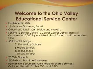 Welcome to the Ohio Valley Educational Service Center