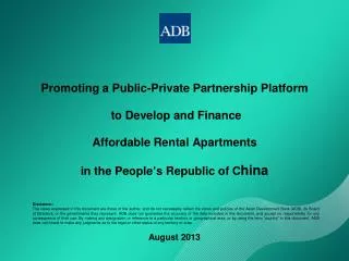 Promoting a Public-Private Partnership Platform to Develop and Finance
