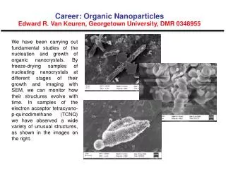 Career: Organic Nanoparticles Edward R. Van Keuren, Georgetown University, DMR 0348955
