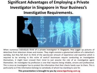 Significant Advantages of Employing a Private Investigator