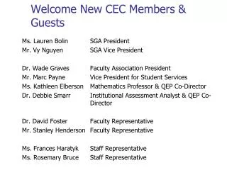 Welcome New CEC Members &amp; Guests