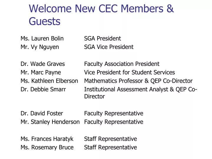 welcome new cec members guests