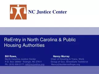 ReEntry in North Carolina &amp; Public Housing Authorities