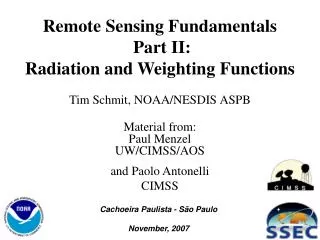Remote Sensing Fundamentals Part II: Radiation and Weighting Functions