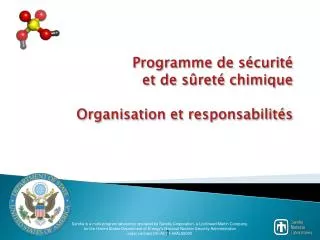 Programme de sécurité et de sûreté chimique Organisation et responsabilités