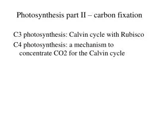 Photosynthesis part II – carbon fixation