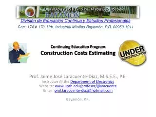 Continuing Education Program Construction Costs Estimating