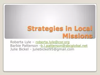 Strategies in Local Missions
