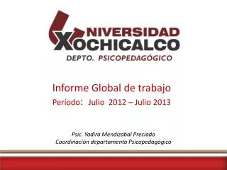 Informe Global de trabajo P eríodo : J ulio 2012 – Julio 2013