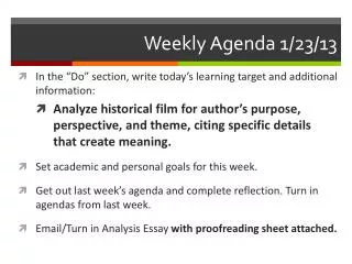 Weekly Agenda 1/23/13