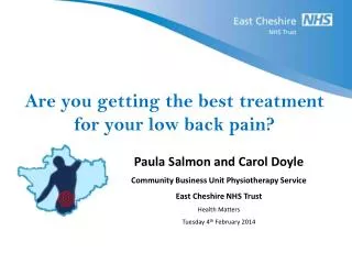 Are you getting the best treatment for your low back pain?