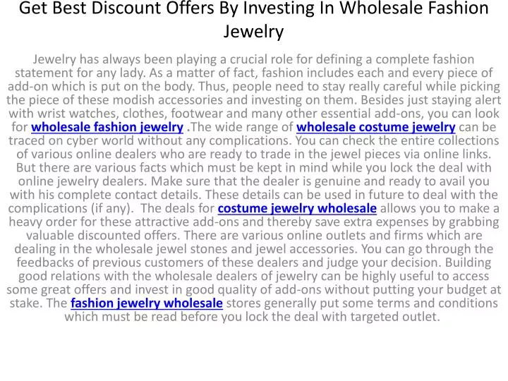 get best discount offers by investing in wholesale fashion jewelry